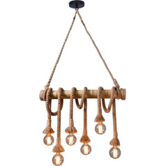 LFsem 6 Lights Bamboo Hemp Rope Pendant Lights Retro Oversize Chandelier Ceiling Light for Kitchen Island (6 Lights)