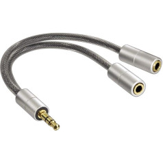 Hama AluLine Compact Adapter with 3.5mm Jack Plug and 2x Socket
