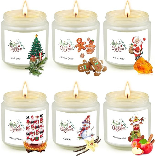 Glass Christmas Candles for Women, Pack of 6 Scented Candles Set, Natural Soy Wax, Aromatherapy Candles for Birthday, Candles for Women, Men, Girlfriends, Colleagues