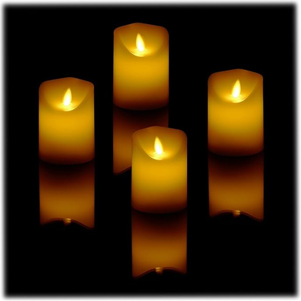 Relaxdays LED Candles, Set of 4, Timer & Moving Flame, H x D: 10 x 7.5 cm, Flameless Candle Lights, Electric, Cream