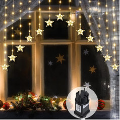 SALCAR 3 m LED Star Light Curtain, 222 LEDs with 16 Star LED Fairy Lights Stars, Window Decoration LED Star with Timer, Christmas Lighting for Christmas, Balcony, Party, Wedding, Warm White