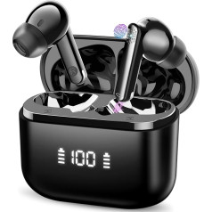 SKIUDCT Bluetooth Headphones, Wireless Bluetooth 5.3, 48 Hours Deep Bass In-Ear Headphones with ENC Noise Cancelling Mic, Wireless Earbuds, IP7 Waterproof LED Display Earphones, Black