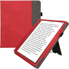 kwmobile Case Compatible with Pocketbook InkPad Eo/Bigme InkNote Color+ Case - Flip Case with Hand Strap - Faux Leather Cover - Red Dark Grey