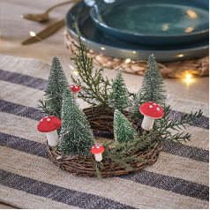 Lights4fun 14 cm Candle Wreath with Mushrooms Christmas Wreath Christmas Decoration Table Decoration Autumn Table Decoration Christmas Advent Wreath