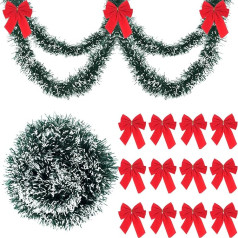 FEPITO 12m/39ft Weihnachten Kiefer Girlande Künstliche Kiefer Kranz Weihnachtdekorationen mit 24 Stück Holiday Red Weihnachtskranz Bögen, Weihnachten Greenery Garland Dekorationen