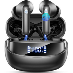 Bluetooth Headphones, Wireless Bluetooth 5.4 HiFi Stereo, In-Ear Headphones with ENC Noise Cancelling Mics, Wireless Headphones, 50 Hours Playtime, IP7 Waterproof Earphones with LED Display, USB-C