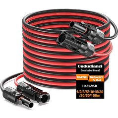 Oududianzi 2 x 5 m Solar Cable 6 mm2, Solar Extension Cable 5 m, PV Cable 6 mm2 5 m, Photovoltaic Cable, Solar Cable Extension 5 m, Solar Cable 6 mm2 for Solar Panel