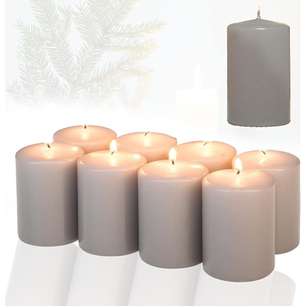 Candelo Set of 8 Candles Christmas Ambience Pillar Candles – Grey – 4.8 cm x 8 cm – Christmas Candles for Advent Wreath – Advent Candle Christmas Decoration