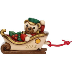 THUN - Christmas 2022 - Sleigh with Conical Teddy Nutcracker Gift Holder Made of Ceramic, Hand-Decorated, Small Version - Gift Idea Christmas 2022-10 x 6 x 7 cm H