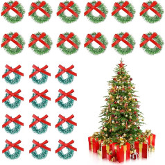 Mini Christmas Decoration, Pack of 24 Mini Christmas Wreaths, 3 cm Artificial Mini Christmas Decoration Wreath, Hanging Christmas Tree Wreath Ornaments for Miniature Christmas (2 Colours)