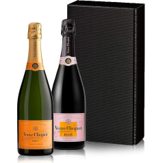The Wine Guys - Geschenkset „The Veuve Clicquot couple“ mit zwei Flaschen Champagner in einem Geschenkkarton | Veuve Clicquot Brut (1x 0,75l) und Veuve Clicquot Brut Rosé als Geschenkset
