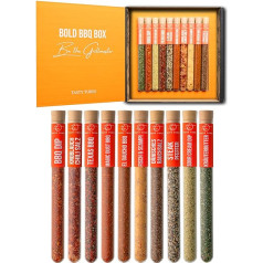 Tasty Tubes - Bold BBQ Box - Spice Set - Special Christmas Gift for Men & Women - 10 Different BBQ, Dip & Herb Butter Spice Mixes - Gift Box for Barbecue Enthusiasts