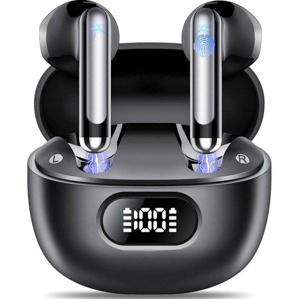 Bluetooth Headphones, Wireless Bluetooth 5.3 In-Ear Headphones with 4 ENC Noise Cancelling Mic, Wireless Headphones, Deep Bass Wireless Earbuds, 40 Hours, IP7 Waterproof Earphones, LED Display