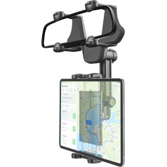 LYFPOOM Tablet Holder Car Rear View Mirror, 360° Rotating Telescopic Car Tablet Holder [Strong Stability] Compatible with iPad Pro Air Mini, 4.7-11 Inch Mobile Phones and Tablets