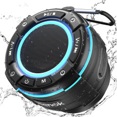 RIENOK Portable Bluetooth Speaker IP67 Waterproof FM Radio Real Stereo Handsfree Bluetooth Speaker with Suction Cup for Shower