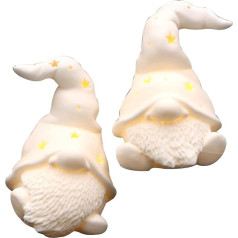 Dekohelden24 Porcelain LED gnome gnome with hat in white, set of 2, dimensions per figure L/W/H 8.5 x 8.7 x 11 cm