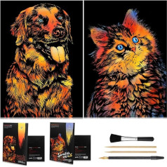 Animal Scratch Art, Rainbow Painting Paper, Engraving, Arts & Craft Set, Creative Foil Scratch Toy Gift, DIY Sketch Card Scratchboard for Teenagers, Women, 40.6 x 29.9 cm with 3 Tools (Dog)