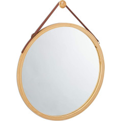 Relaxdays Wall Mounted Hanging Mirror Round Adjustable Strap Bamboo Frame Modern Hallway Bathroom Guest Toilet Diameter 45 cm Natural