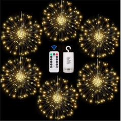 FOOING Pack of 6 Fireworks Fairy Lights, 200 LEDs, Fireworks Fairy Lights, Christmas Light with Remote Control, Battery Operated, Outdoor and Indoor Christmas Lighting Decoration