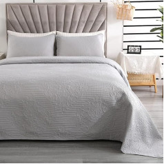 Qucover Bedspread 240 x 260 cm Light Grey Bedspread Bed Throw with 2 Pillowcases 50 x 75 cm, Polyester Vintage Pattern Ultrasonic Stitched Blanket Sofa Throw Blanket for Bed