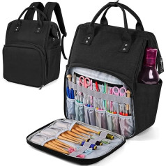 Winter Shore Black Knitting Bag for On the Go - Knitting Bag Storage with Zip for Sewing Accessories - Large Travel Crochet Bag with Compartments for Yarns, Crochet & Knitting Needles Storage, black