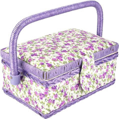 Sutinna Sewing Basket, Classic Fabric Craft Handmade Sewing Basket Thread Needle Storage Box Organiser Flower Printed Farmhouse Style Sewing Kit Storage Box