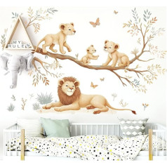 Little Deco DL5053-05 Wall Sticker Lion on Branch Children's Room Wall Sticker Safari Jungle Wall Sticker Animals Bedroom Wall Decoration