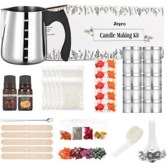 Anpro Candle Making Kit Including Soy Wax, Wicks, Melting Pot, Cans, 4 Dyes & 4 Types of Dried Flowers, 2 Essential Oils