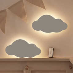 Lights4fun Set of 2 LED Clouds Bedroom Night Light with Remote Control Night Light Rechargeable Children's Room Decoration Wall Lamp Children's Room Night Light