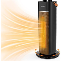 Grelife Fan Heater, 1500 W Low Noise Energy Saving Electric Heater with Thermostat, 70° Swivel Function, 3 Heat Settings, Room Heater for Bathroom, Office, Living Room and Bedroom, Black