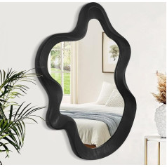 Asymmetric Mirror for Wall Decoration, Large Wall Mirror with Wooden Frame, Wall Mounted Dressing Table, Artistic Mirror, Decorative for Living Room, Bedroom, Bathroom, Entryway, Black