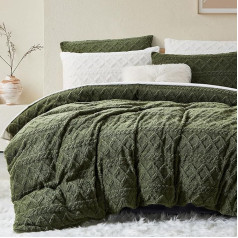 Lanqinglv Plush Bed Linen 135 x 200 cm Green Fleece Flannel Fluffy Winter Bed Linen Sherpa Warm Tufted Cashmere Touch Cuddly Duvet Cover with Zip and 1 Pillowcase 80 x 80 cm