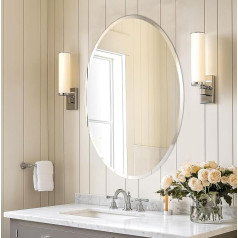 Artloge Mirror Wall Decorative Hallway Mirror Oval 50 x 70 cm, Living Room Mirror Decorative Mirror Silver Bevelled Mirror HD High-Quality Hanging Mirror for Living Room Bedroom Bathroom