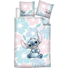 Stitch Flowers Children's Reversible Duvet Cover 135 x 200 cm + Pillowcase 80 x 80 cm, 52% Cotton 48% Polyester