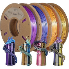 ERYONE PLA Filament 1.75 mm, 3D Printer Filament Bundle, Multi Colour Pack 3D Printer Filament PLA +/-0.03 mm, 4 x 250 g/Pack, Tri Silk PLA, Gold/Purple/Black Red/Yellow/Blue Orange/Blue/Green