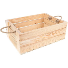 Creative Deco Wooden Box Natural Wine Box Wooden Natural Wood Box 42 x 29 x 16 cm with Jute Rope Handles Fruit Box Storage Box Gift Box DIY Documents Tools Toy