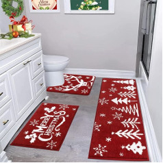 Enyhom Christmas Bathroom Rug Set 3 Pieces Non-Slip Absorbent Christmas Tree Bath Mats Bath Mat Machine Washable Shower Mat Christmas Elk Toilet Mat with Cut-Out