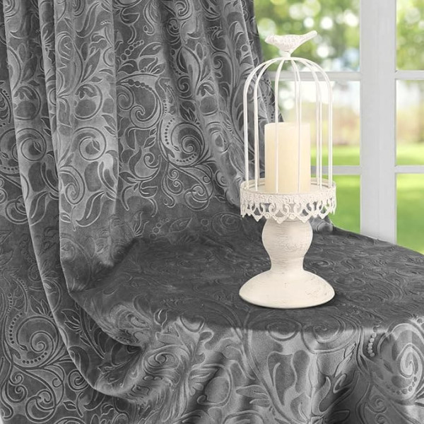 Rosnek Opaque Ruffle Tape, Set of 2, H 244 x W 132 cm, Thermal Curtain, Luxury Velvet Curtains, Opaque with Pattern, Overcurtains, Blackout Baroque Decoration for Living Room, Grey