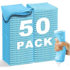 WEAWE® Microfibre Cloths, Series 2100 (33 x 33 cm), Super Soft, Highly Absorbent Cleaning Cloths for Kitchen, Reusable, Lint-Free, Machine Washable, Blue (Pack of 50)