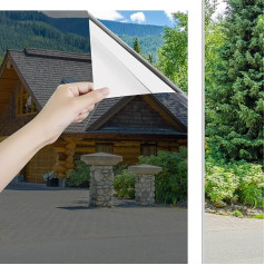 Ohmywor Window Film, Mirror Film, Window Privacy Protection, Sun Protection, Self-Adhesive Window Film from Outside, Transparent from Inside, UV Protection, Silver, 90 x 200 cm