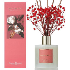 COCORRÍNA Room Fragrance Reed Diffuser with 8 Fragrance Sticks, 200 ml, Orange Blossom, Natural, Long-Lasting, Home Fragrance Essential Oil Reed Diffuser for Bathroom Shelf Decoration