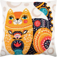 Brwsker Art Nouveau Cat Stamped Cross Stitch Kit with Printed Tapestry (40×40cm) Cushion Set with Stamped Cross Stitch for Creative Interior Decoration Needlework Kit for Adult Beginners