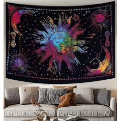 THE ART BOX The Sun Moon Star Spiritual Aesthetic Tapestry Rainbow - 135 x 210 cm Pure Cotton Hippie Wall Cloth Hanging Bedspread Zodiac Tapestries