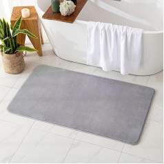 MIULEE Plain Bath Mat, Memory Foam Bath Mat, Bathroom Rug, Shower Mat, Decorative Doormat, Non-Slip Mat for Bathroom, Living Room, 70 x 120 cm, Light Grey