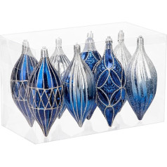 17 cm Christmas Baubles Set, Blue, 8 Pieces Christmas Tree Decorations, Glitter Hanging Decoration, Decorative Drop Ornament, Oval Baubles for Christmas Decoration, Party, Festival, New Year