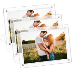 CECOLIC 15 x 20 cm Acrylic Photo Frame, Transparent Magnetic Picture Frame, Frameless Postcard Stand for Displaying Photos of Family and Friends (3 Pack)