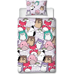 Character World Squishmallows Official Polyester Single Duvet Cover Set, Bright Design, Reversible, 2 Sided Squish Squad, Officially Licensed Product, Includes Matching Pillowcase