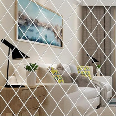 32 Pieces Self-Adhesive Diamond Mirror Wall Stickers, 3D Removable Acrylic Mirror DIY Art Waterproof Tiles Furniture Stickers Interior Wall Decoration for Home Living Room Bedroom Decor (50 x 100 cm)
