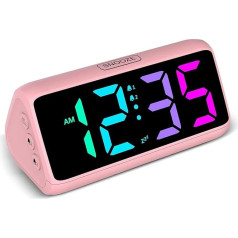 Loud Alarm Clock for Deep Sleepers, Digital Alarm Clock with Colourful Display, Double Alarm, 5 Brightness Dimmers, 4 Volumes, Shut-Off Memory, Alarm Clock Bedside Table for Children Teenagers Elderly