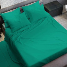 PETTI Artigiani Italiani - Cotton Bed Sheet for Double Bed, Single Bed, Aqua Green, 100% Made in Italy